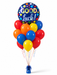 Good Luck balloon bouquet with round polka dot good luck balloon and colorful red, orange, yellow, and blue balloons.