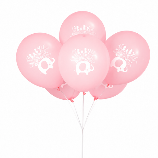 Pink Floral Elephant Latex Balloon 12in | 8ct