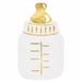 Baby bottle shaped napkin with white background, metallic gold foil nipple, bottle details, and measurement marks.
