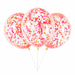 Clear 12-inch latex balloons filled with neon pink, orange, and yellow confetti .