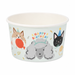 Paw Party 9-ounce ice cream cup with illustrated cats, a gray birthday dog, party hats, yarn balls, confetti, and a light mint background.