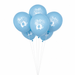 Blue floral elephant 12-inch latex balloons with white “Baby” lettering, elephant graphics, and floral details in a balloon bouquet.