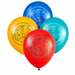 Sonic 12-inch latex balloons in red, yellow, blue, and teal with Sonic character line art designs.