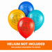 Sonic 12-inch latex balloons in red, yellow, blue, and teal with Sonic character line art designs with Helium Not Included banner. 