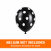 Midnight black latex balloon with large white polka dots on a white background with a Helium Not Included banner.