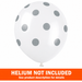 White balloon with silver polka dots on a white background, with an orange banner at the bottom indicating 'Helium Not Included'.