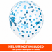 Clear 12-inch latex balloon filled with round blue confetti for baby showers, gender reveals, birthdays, and blue-themed party décor with an orange "Helium Not Included" banner.