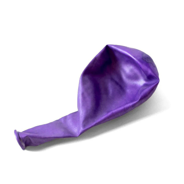 Purple latex balloon with elongated neck and rounded top, deflated and ready to fill.