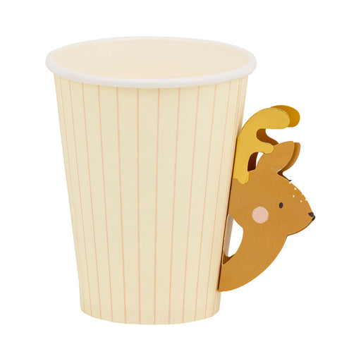 A 9 ounce Christmas Reindeer Handled Paper Cup.  Comes in a package of 8.