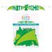 Party Time! dinosaur banner set in green, shown both as a full-length hanging banner at the top and as the packaged contents below on a white background.
