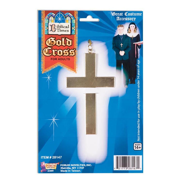 Metal Gold Cross shown against a plain white background — a Halloween costume accessory.