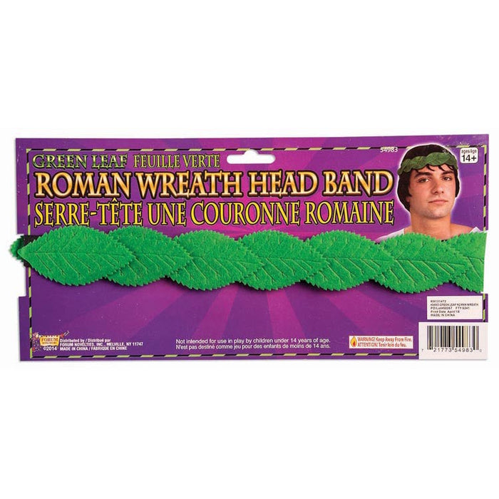 Green Leaf Wreath Roman shown against a plain white background — a Halloween costume accessory.