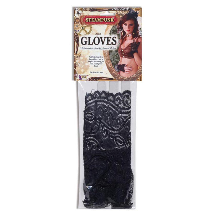 Black Ruffl Lace Glove Steampunk shown against a plain white background — a Halloween costume accessory.