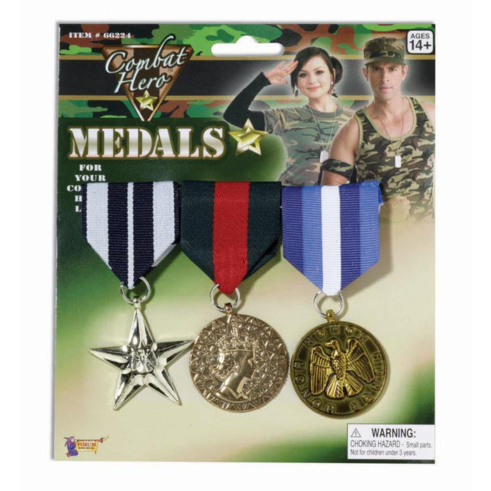 3pk Military Medals shown against a plain white background — a Halloween costume accessory.