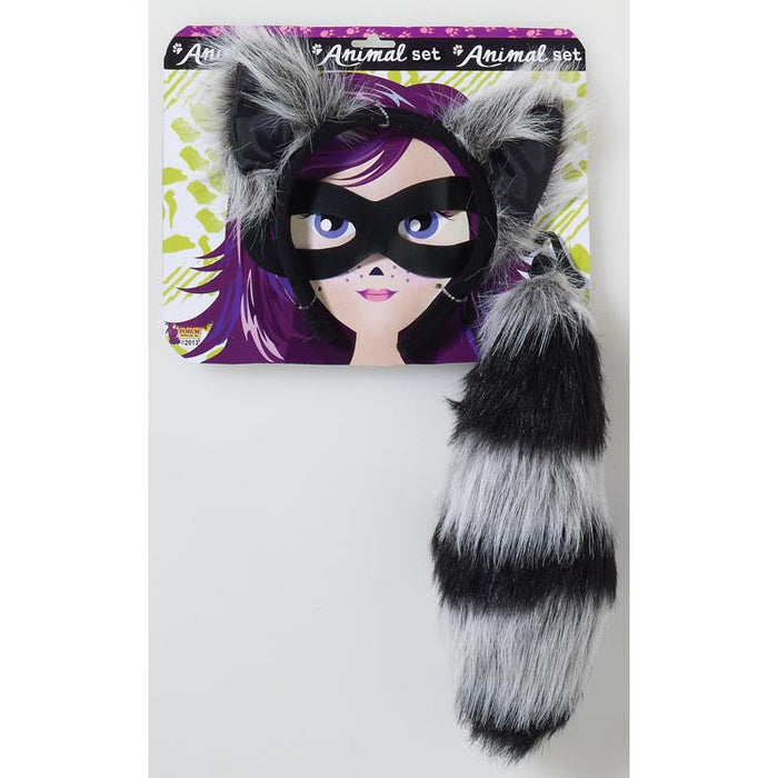 Raccoon with / Tail / Eye Mask shown against a plain white background — a Halloween costume accessory.