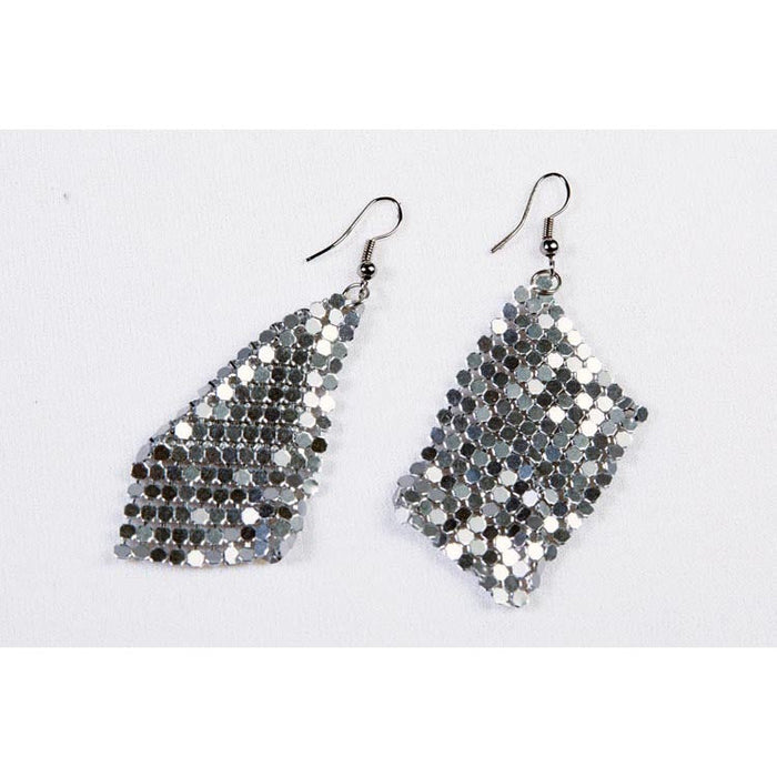 Silver Drop Earrings Disco shown against a plain white background — a Halloween costume accessory.