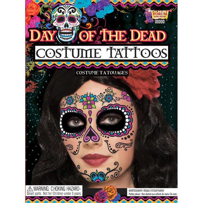Female Face Tat Day of the Dead shown against a plain white background — a Halloween costume accessory.