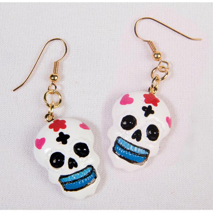 White Skull Earring Day of the Dead shown against a plain white background — a Halloween costume accessory.