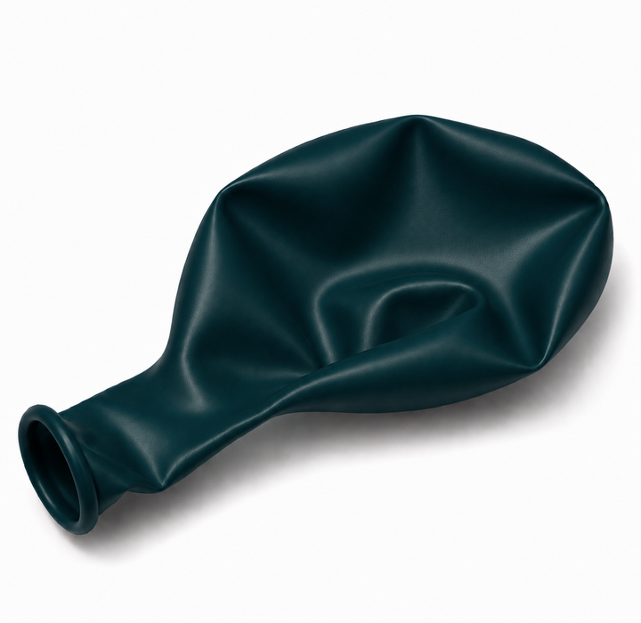 Uninflated 11-inch Deep Teal latex balloon for party decorations, balloon bouquets, and garlands.