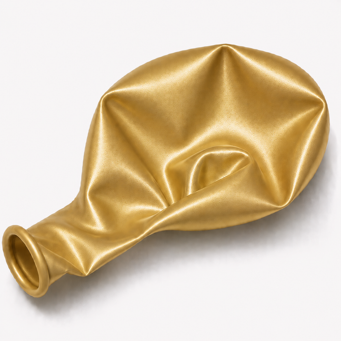 Uninflated 11-inch Metallic Gold latex balloon for party decorations, balloon bouquets, and garlands.