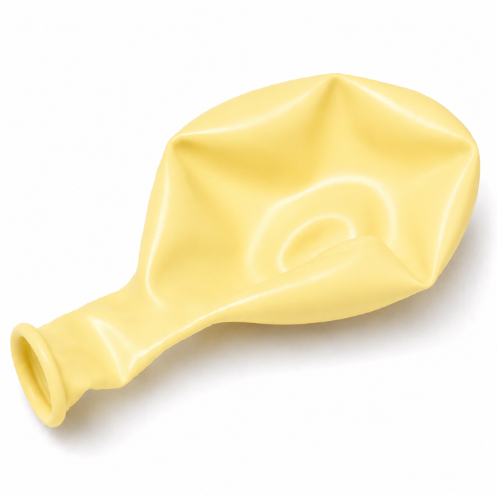 Uninflated 11-inch Pastel Yellow latex balloon for party decorations, balloon bouquets, and garlands.