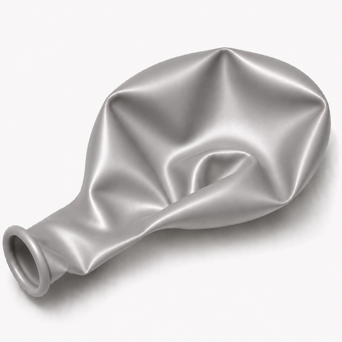 Uninflated 11-inch Reflex Silver latex balloon for party decorations, balloon bouquets, and garlands.