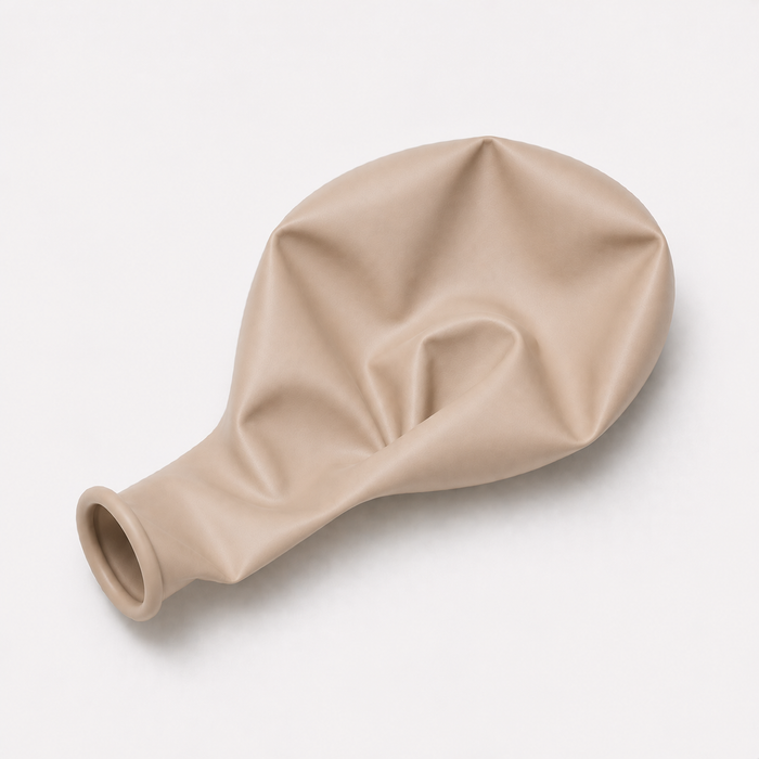 Uninflated 11-inch White Sand latex balloon for party decorations, balloon bouquets, and garlands.