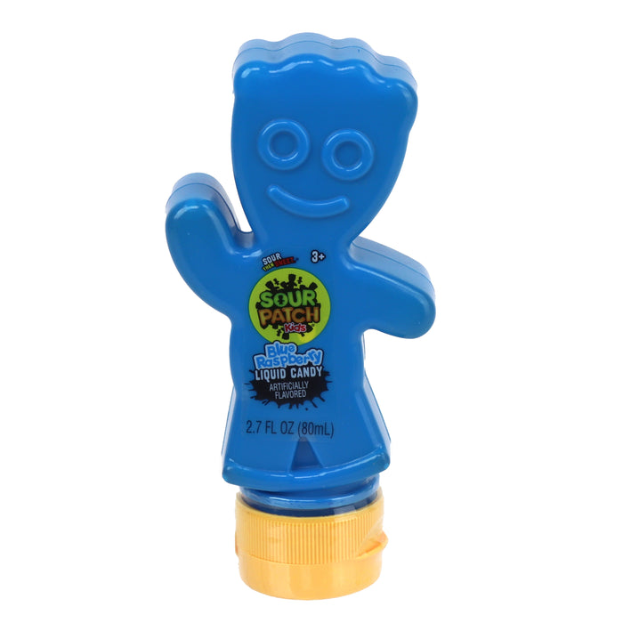 Sour Patch Kids Blue Raspberry Liquid Candy: squeeze-bottle liquid candy, blue in color. Individually wrapped, 2.7 oz size.