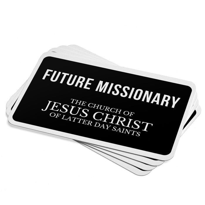 A stack of 3 x 1.5 inch The Church of Jesus Christ of Latter day Saints  Future Missionary Stickers.