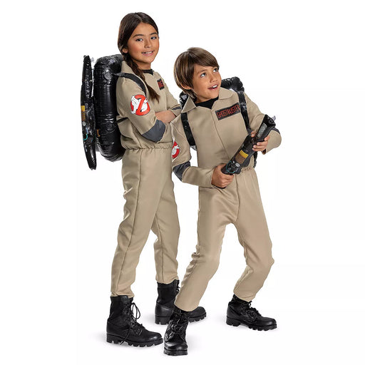 A couple of Kids wearing Childs Ghostbusters: Frozen Empire Flight Suit Costumes.