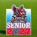 A rectangular Glendale Falcons Senior 2027 yard sign displayed on a green grass background. The sign features a large red, white, and blue eagle mascot above the text 'GLENDALE FALCONS SENIOR 2027' with a circular team logo at the bottom.
