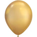 Shiny gold latex balloon with an oval shape and small tied knot at the bottom.