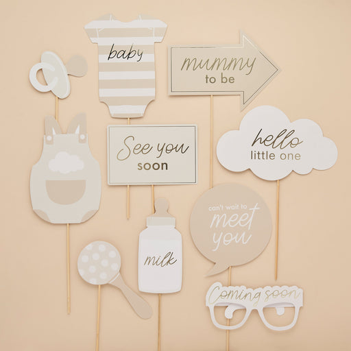 Neutral Baby Shower Photo Props - Pack of 10 | 1ct