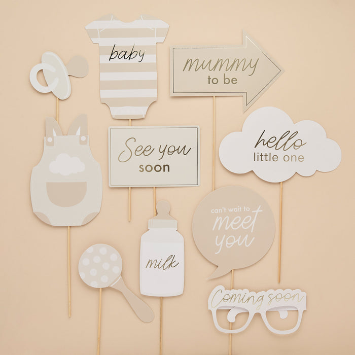 Product photo of Neutral Baby Shower Photo Props - Pack of 10 — a Hootyballoo party product shown on a plain background.