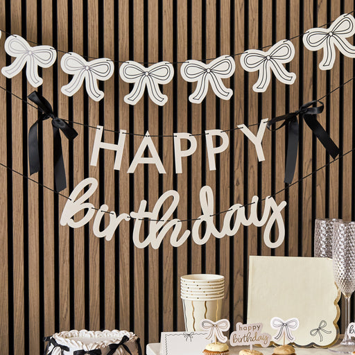 Happy Birthday Card Banner With Black Satin Bows x2 2m | 1ct