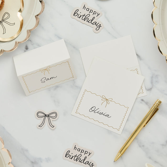 Product photo of Wavy Edge Bow Paper Place Cards - Pack of 8 — a Hootyballoo party product shown on a plain background.