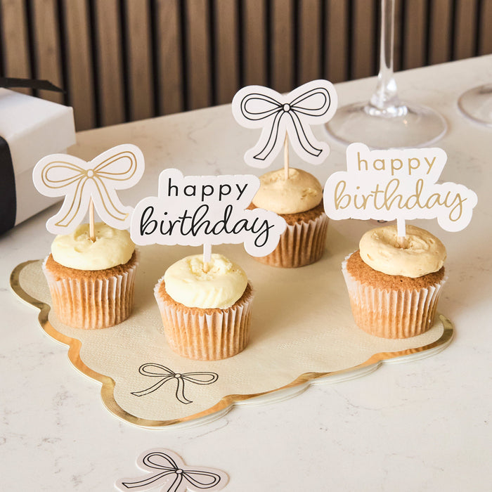 Product photo of Birthday Bow Food Picks - Pack of 12 — a Hootyballoo party product shown on a plain background.