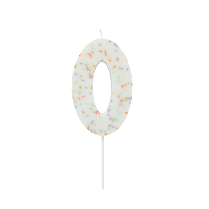Product photo of Giant Sprinkle Number '0' Candle — a Hootyballoo party product shown on a plain background.