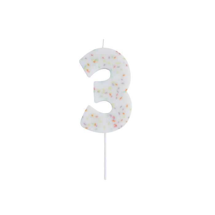 Product photo of Giant Sprinkle Number '3' Candle — a Hootyballoo party product shown on a plain background.