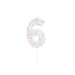 Product photo of Giant Sprinkle Number '6' Candle — a Hootyballoo party product shown on a plain background.
