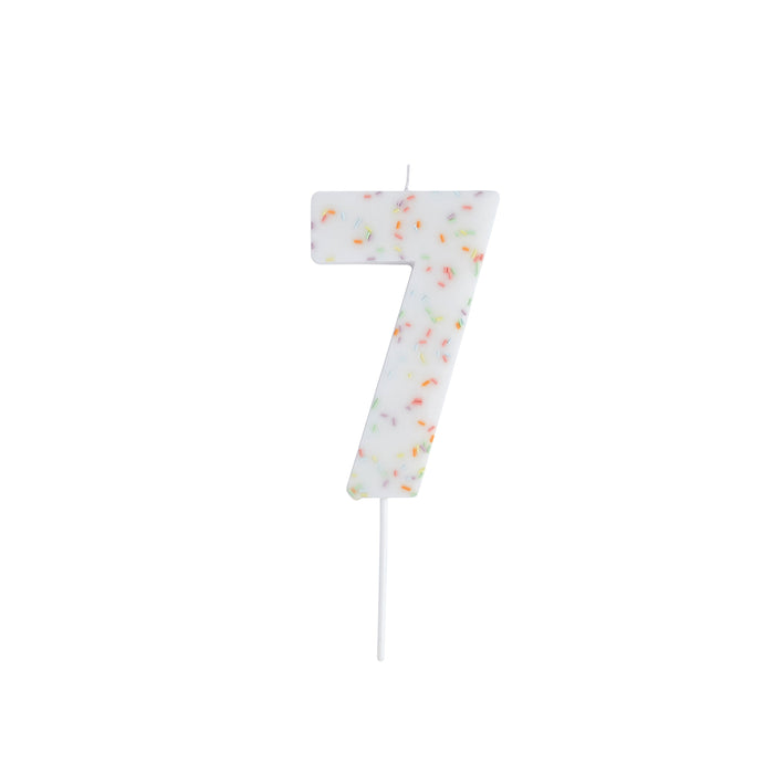 Product photo of Giant Sprinkle Number '7' Candle — a Hootyballoo party product shown on a plain background.