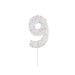 Product photo of Giant Sprinkle Number '9' Candle — a Hootyballoo party product shown on a plain background.