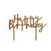 Product photo of Gold 'Happy Birthday' Acrylic Cake Topper — a Hootyballoo party product shown on a plain background.