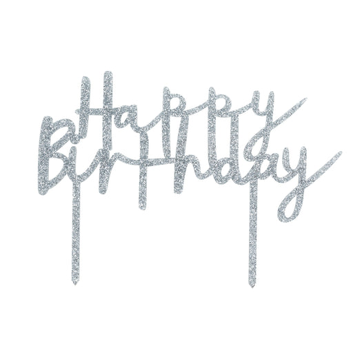 Silver 'Happy Birthday' Acrylic Cake Topper | 1ct