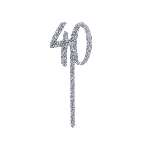 Silver Number '40' Glitter Acrylic Cake Topper | 1ct