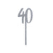 Product photo of Silver Number '40' Glitter Acrylic Cake Topper — a Hootyballoo party product shown on a plain background.