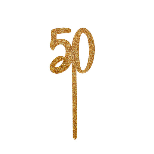 Gold Number '50' Glitter Acrylic Cake Topper | 1ct