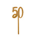 Product photo of Gold Number '50' Glitter Acrylic Cake Topper — a Hootyballoo party product shown on a plain background.