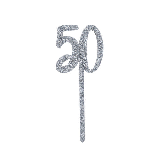 Silver Number '50' Glitter Acrylic Cake Topper | 1ct