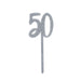 Product photo of Silver Number '50' Glitter Acrylic Cake Topper — a Hootyballoo party product shown on a plain background.
